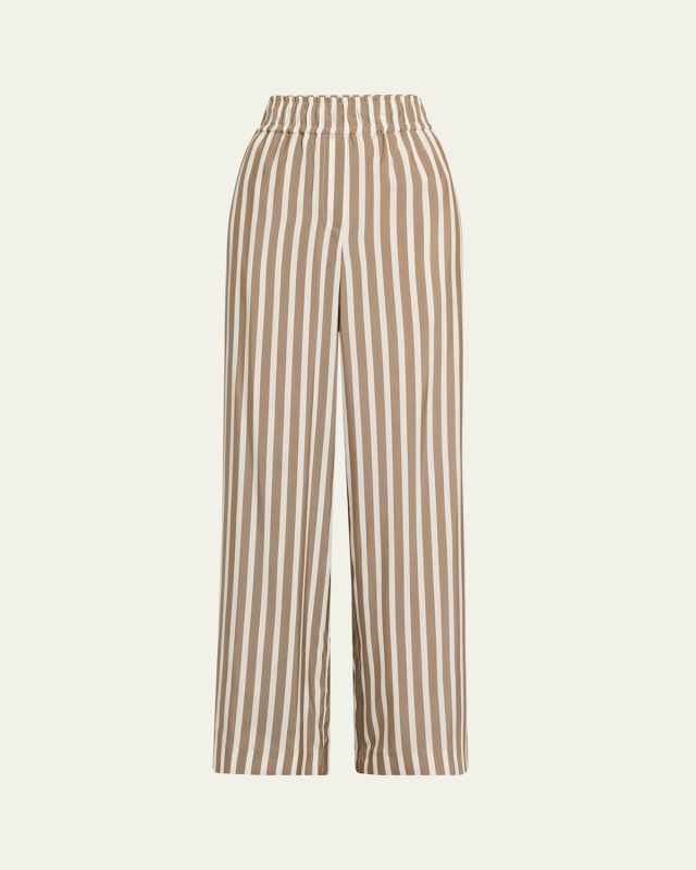 Striped Silk Wide-Leg Pull-On Pants